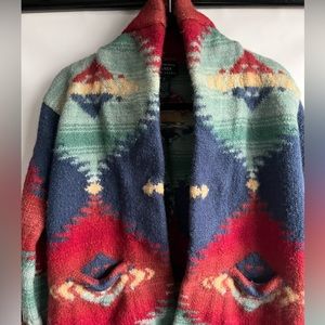 Vintage Lauren by Ralph Lauren Aztec Hand-Knit Wool Sweater Jacket Sz S